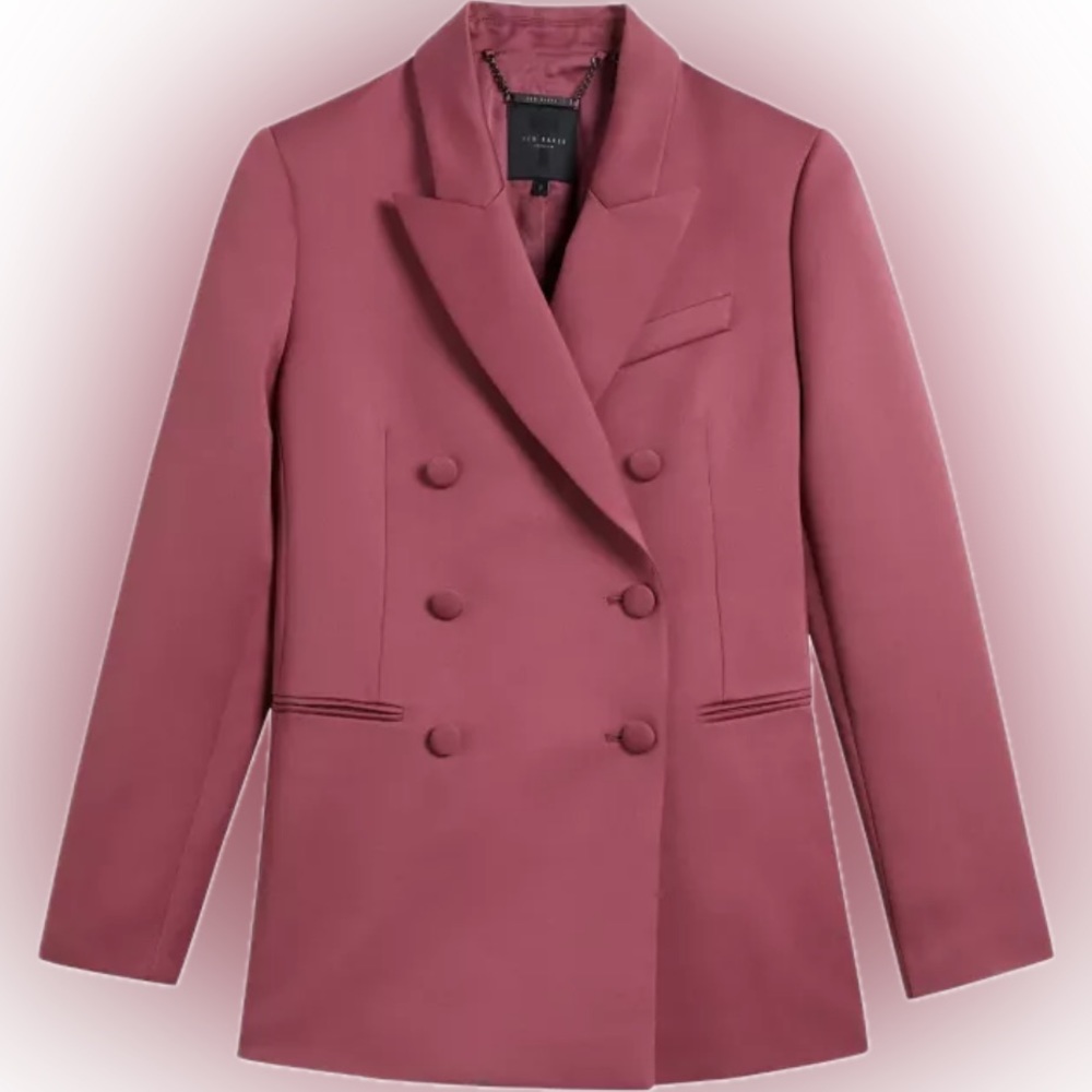 Ted Baker Women's Deep Purple Double Breasted Satin Boyfriend Blazer